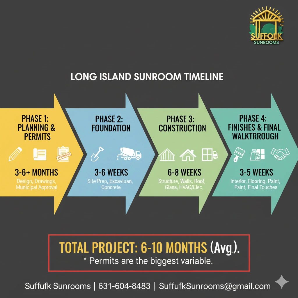 Timeline: How Long a Typical Sunroom Project Actually...... - Single Story Sunroom Construction Timeline Template Excel